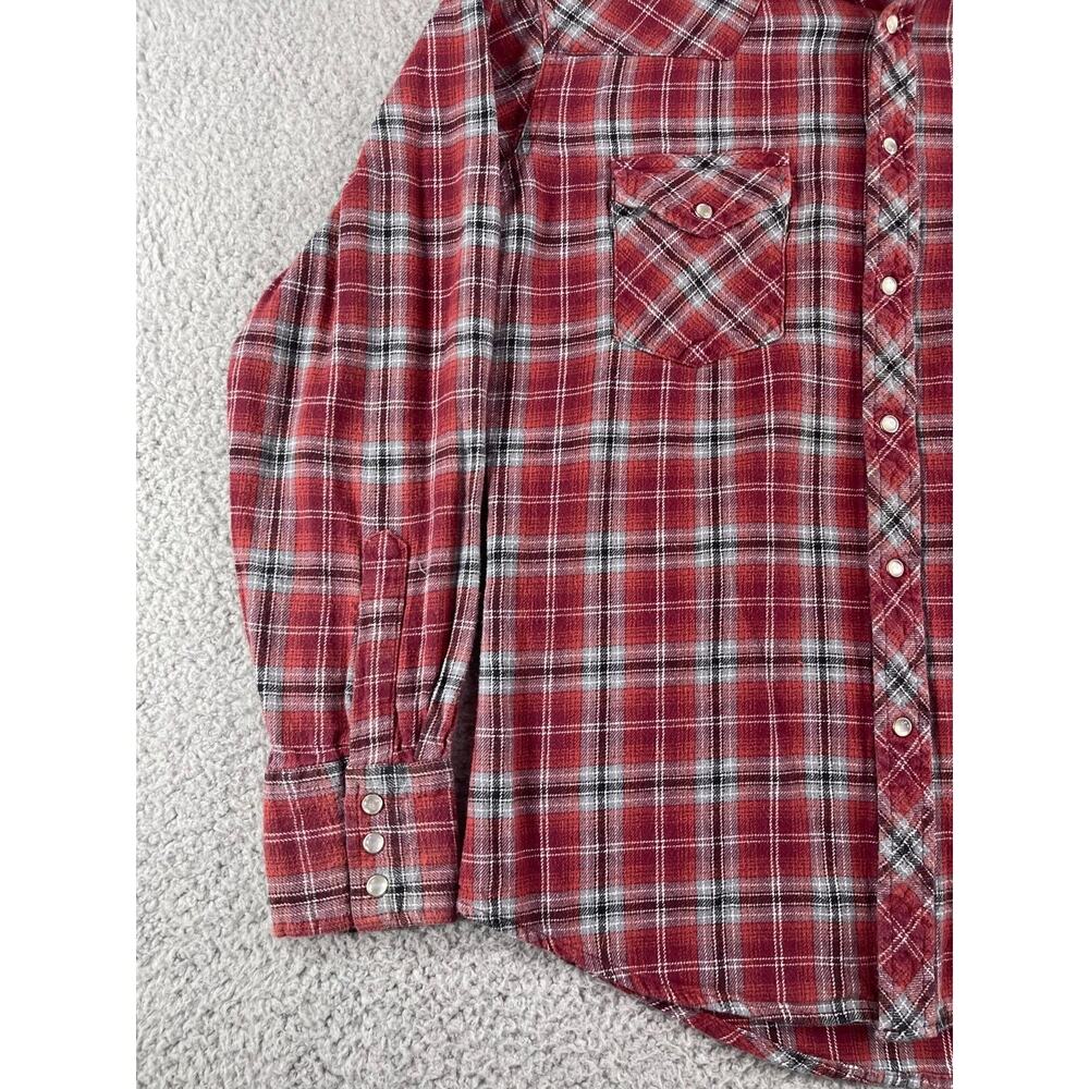 Wrangler Shirt Mens Medium Red Plaid Wrancher Pearl Snap Western Outdoor Work - Picture 3 of 11